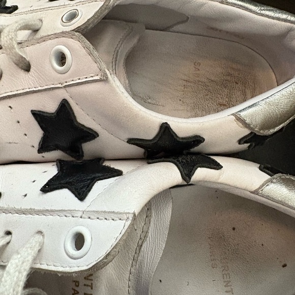 SAINT LAURENT COURT CLASSIC STAR SNEAKERS WHITE & BLACK LEATHER SIZE 37.5 - Picture 5 of 14